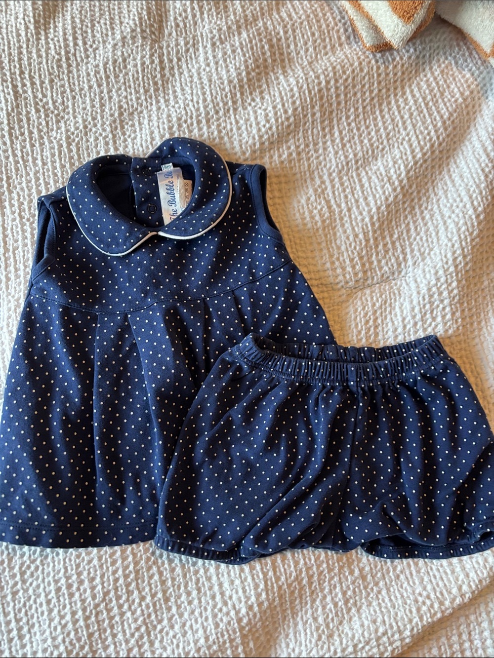 Navy Polka Dot Girls Matching Set with Collar